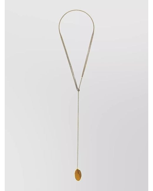 Dries Van Noten White Stone Necklace Long Chain Oval Pendant for men