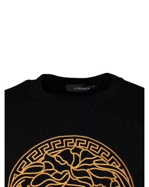 Versace Black Cotton Medusa Embroidered Crew Neck Sweatshirt for men