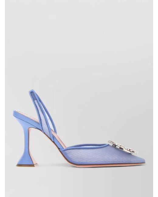 AMINA MUADDI Blue Mesh Begum Pumps Pointed Toe Sculptural Heel