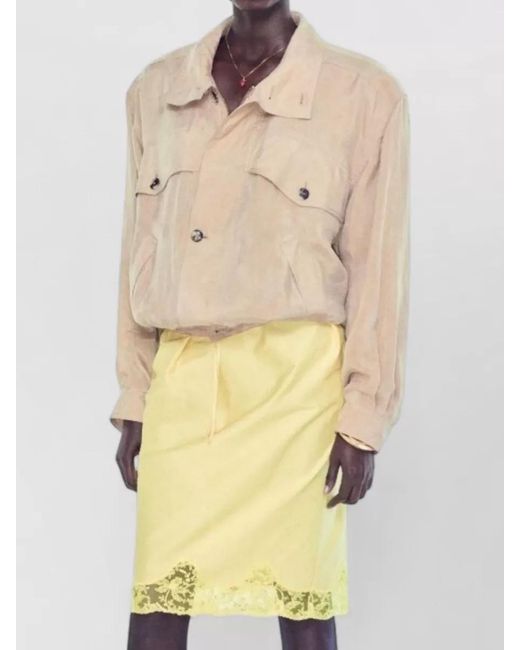 Saint Laurent Yellow Cotton Pareo Skirt Drawstring Waist Lace
