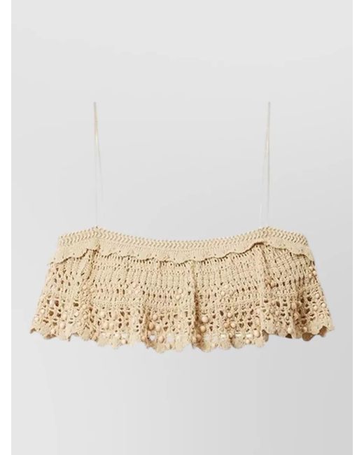 Isabel Marant Natural Beaded Crochet Tank Top Scalloped Hem
