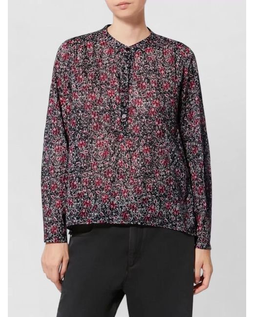 Isabel Marant Purple Cotton Floral Print Long Sleeve Blouse