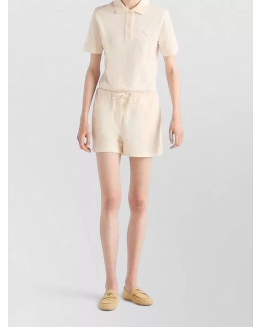 Prada Natural Cotton Shorts Featuring Back And Side Pockets