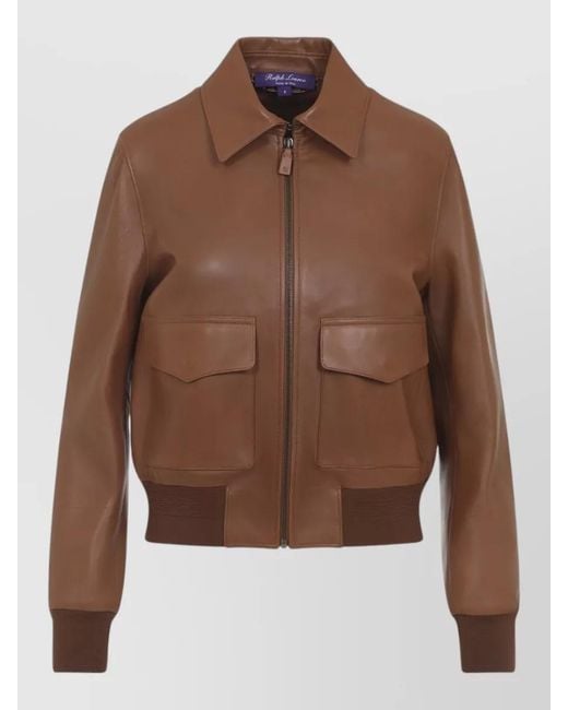 Ralph Lauren Brown Lamb Leather Bomber Jacket