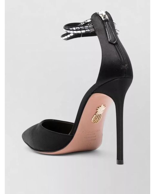 Aquazzura Black Pointed Toe Satin Stiletto Ankle Strap Pumps