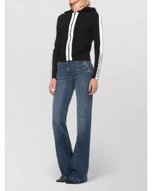 Elisabetta Franchi Black Hooded Zip Sweatshirt