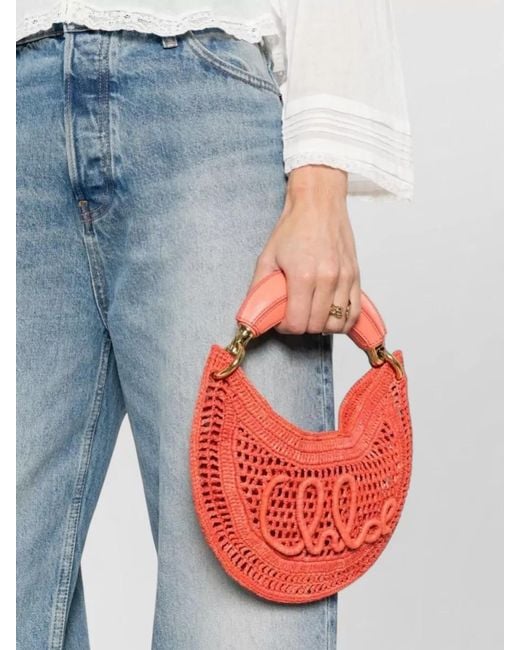 Chloé Red Summer Raffia Mini Hobo Clutch Bag