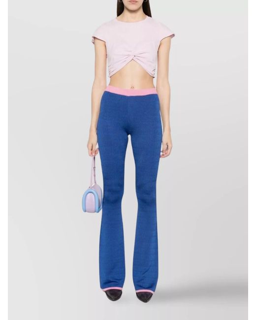 Bally Blue Silk Patterned Jacquard Flared Trousers