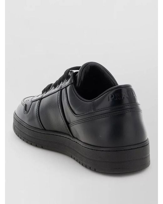 Prada Black Downtown Lace Up Leather Low Sneakers for men