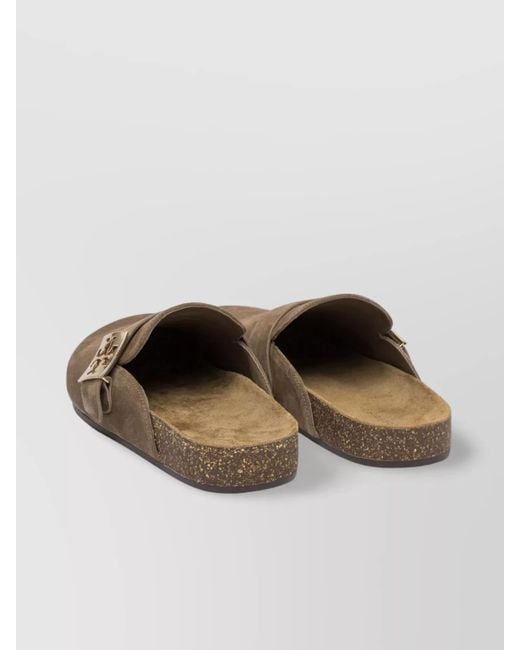 Tory Burch Brown Suede Leather Mellow Mules