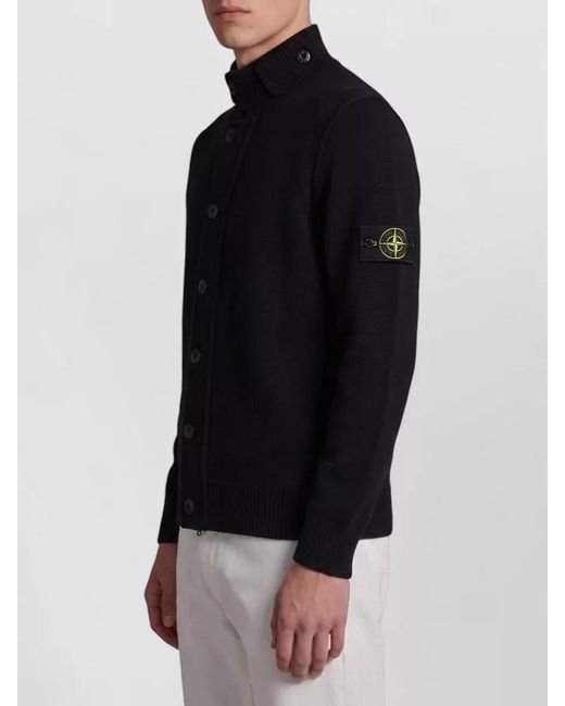 Stone Island Blue Felt Collar Wool Blend Cardigan for men