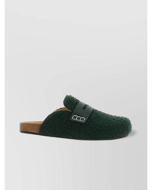 J.W. Anderson Green Slip-On Mules With Fuzzy Texture And Buckle Detail