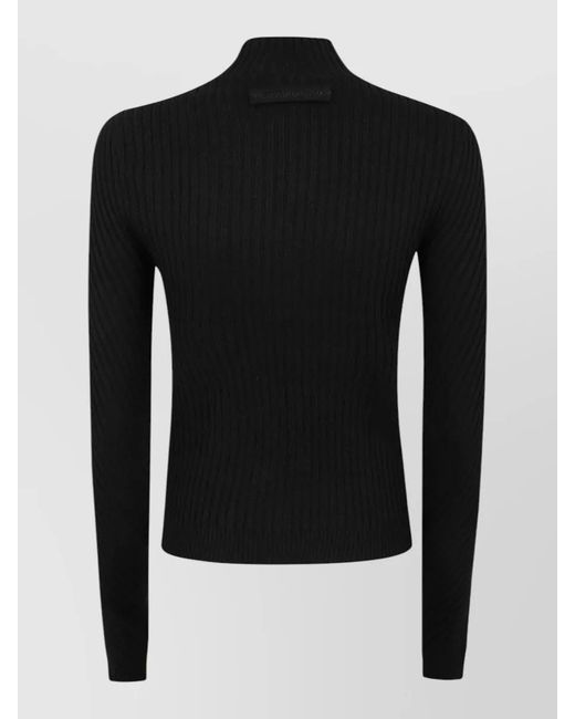 Victoria Beckham Black Georgia Mock Neck Ribbed Long Sleeve Top
