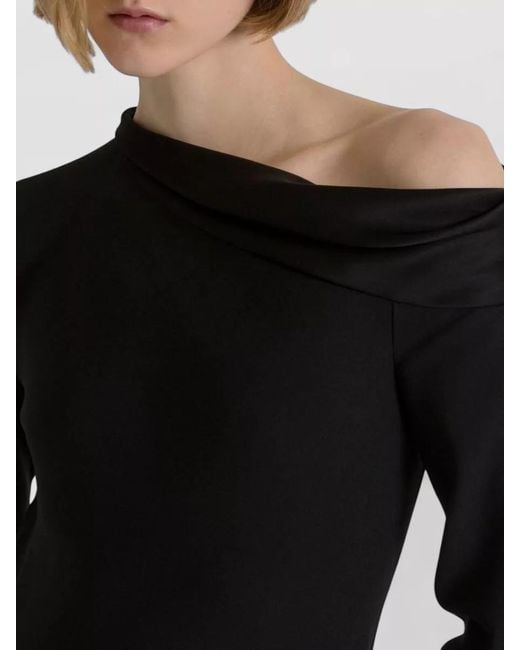 Alberta Ferretti Black One Shoulder Long Sleeve Draped Gown