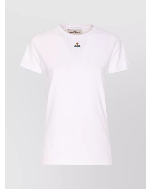 Vivienne Westwood White Cotton Logo Embroidered Crew Neck Short Sleeve T-Shirt