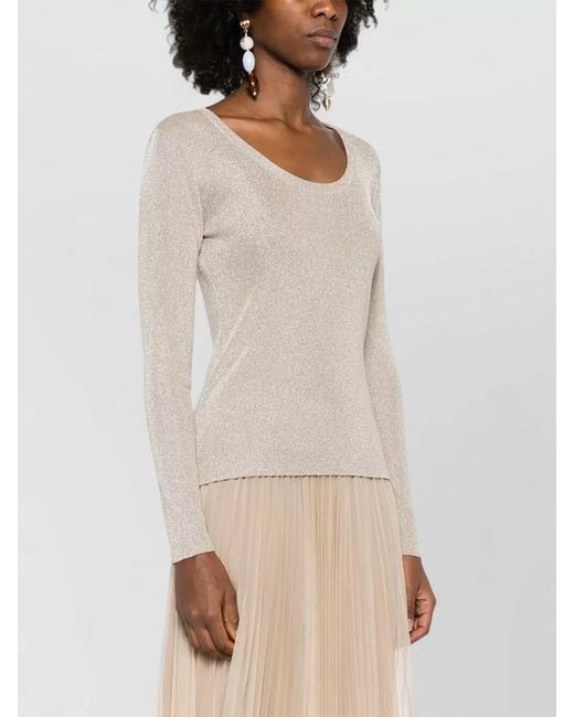 Fabiana Filippi Natural Fine-Ribbed Long-Sleeve Crewneck Knitted Top