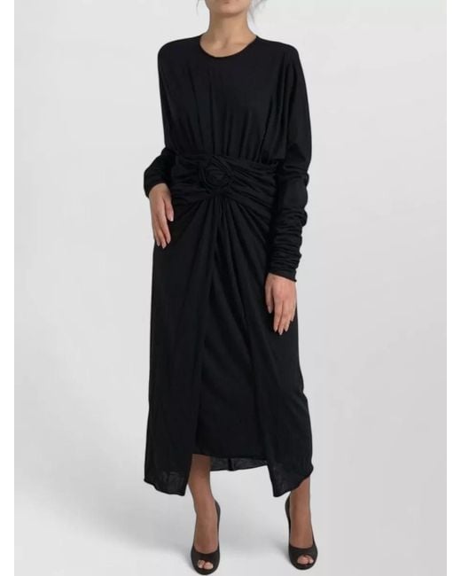 Dolce & Gabbana Black Wool Wrap Sheath Midi Jersey Dress