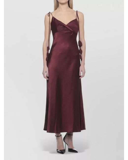 Self-Portrait Red Satin Floral Midi Dress