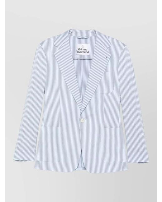 Vivienne Westwood White Blazer Notch Lapel Striped Nylon Blend Silk for men