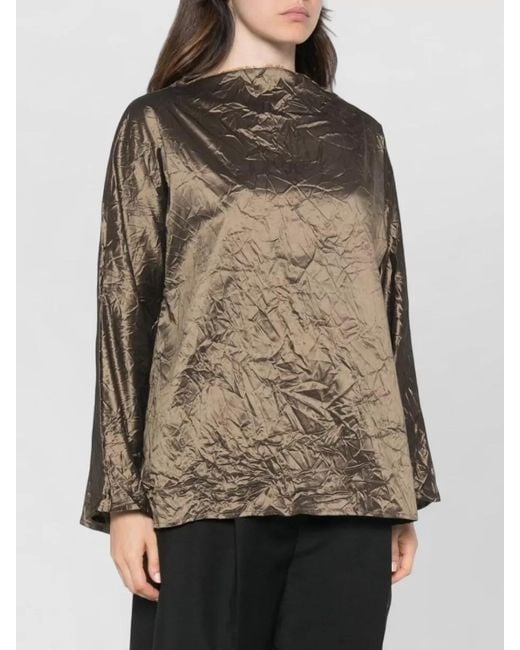 Daniela Gregis Brown Silk Blouse High Neck Long Sleeves