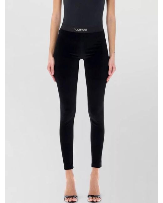 Tom Ford Black Stretch Velour Logo Leggings