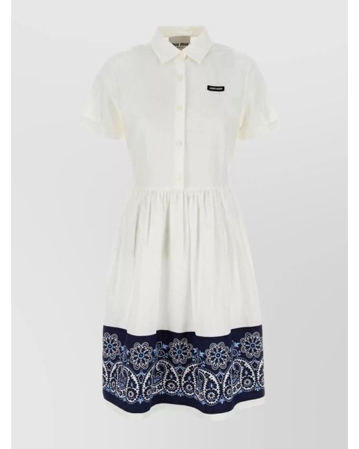 Miu Miu White Cotton Blend Shirt Dress With Waist Tie