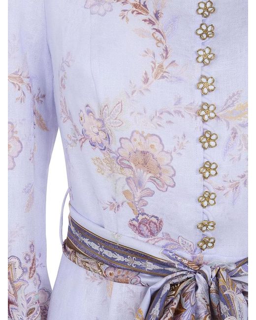 Zimmermann White Luna Floral Belted Midi Dress