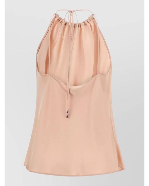 Pinko Pink Satin Gathered Halterneck Sleeveless Blouse