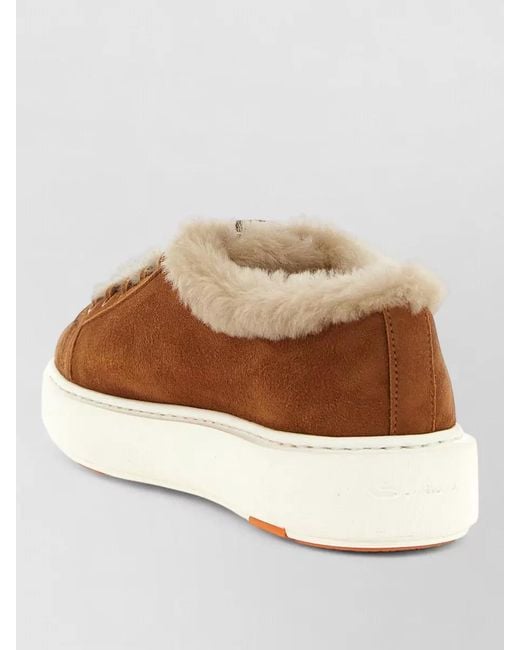 Santoni Natural Lace Up Sneakers Suede Platform Sole