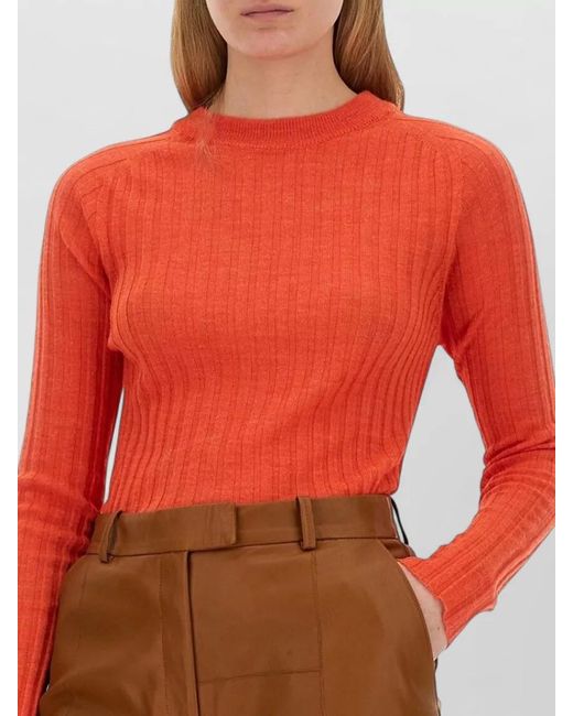 Alysi Red Crew Neck Slim Fit Ribbed Knit Top
