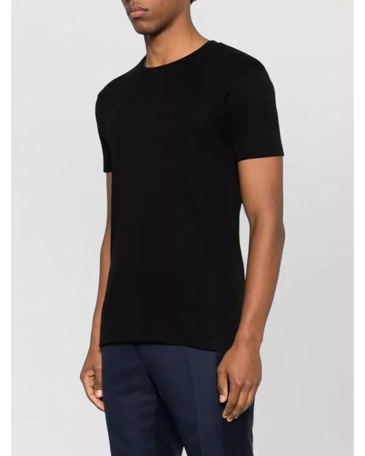 Tom Ford Black Cotton Perforated Ribbed Short-Sleeve Crew-Neck T-Shirt for men