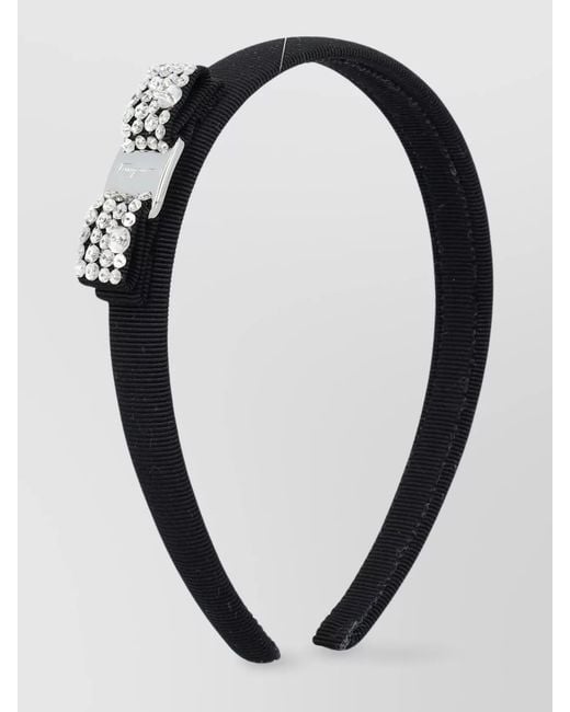 Ferragamo Black Crystal-Embellished Bow Headband