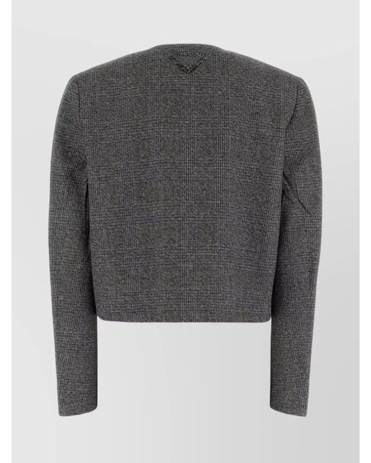 Prada Gray Checked Cropped Blazer