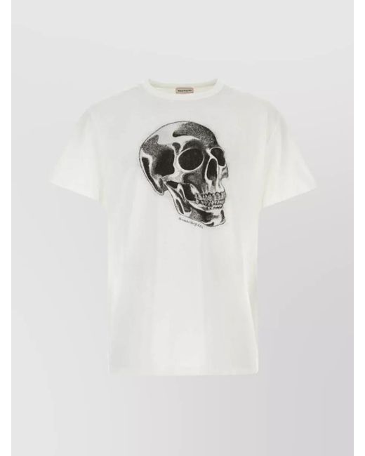 McQueen White Ribbed Crew-Neck Skull-Print T-Shirt for men