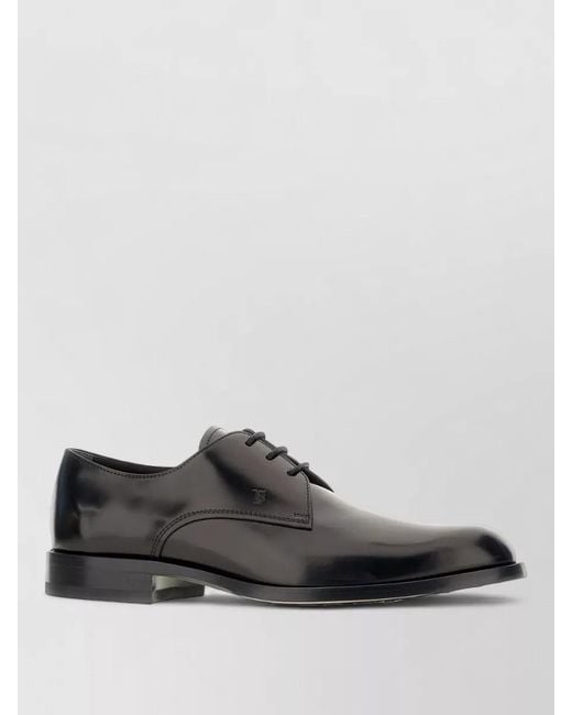 Tod's Gray Leather Lace Up Derby Shoes Almond Toe for men