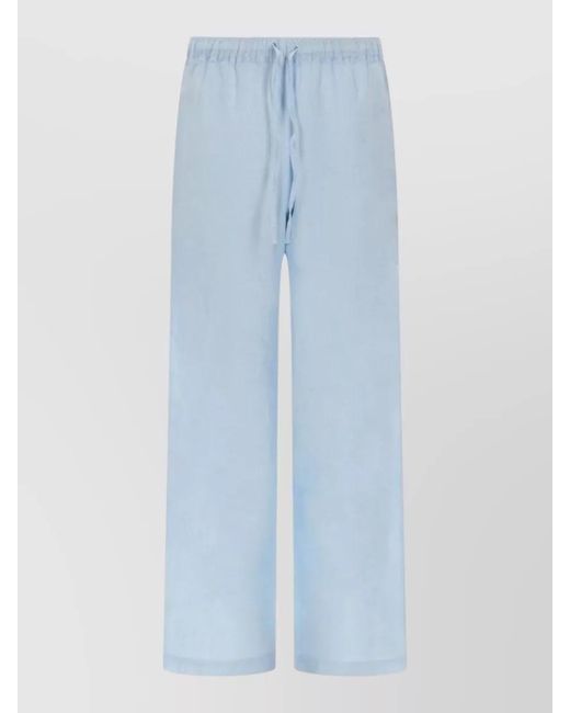120% Lino Blue Wide Leg Linen Tailored Pants