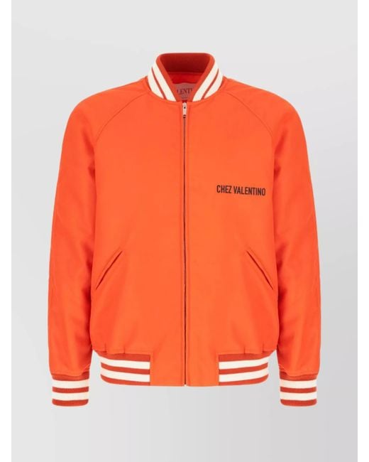 Valentino Garavani Orange Nylon Padded Bomber Jacket for men