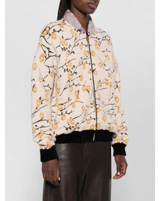 Forte_forte Natural Jacquard Bomber Jacket High Neck Floral