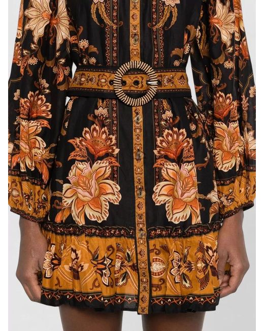Farm Rio Multicolor Short Dress Belted Waist Button Front Ruffled Hem