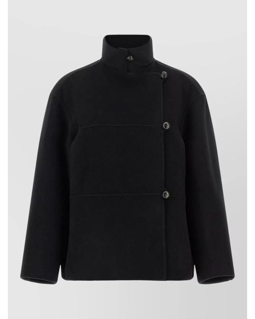 Rohe Black Cashmere Wool Asymmetric High-Collar Jacket