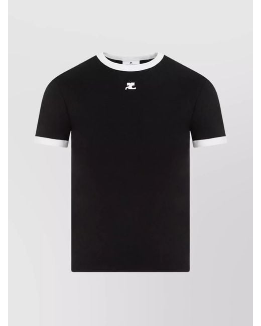 Courreges Black Cotton Ribbed Slim-Fit Logo T-Shirt