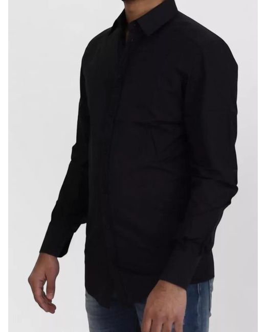 Dolce & Gabbana Blue Cotton Slim-Fit Long-Sleeve Dress Shirt for men