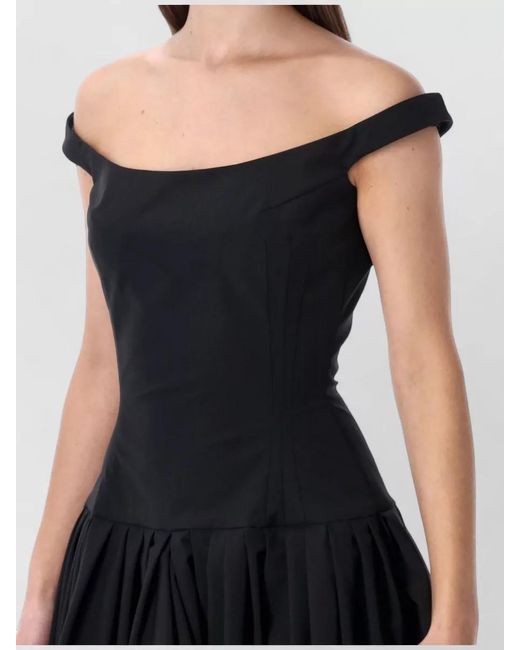 Magda Butrym Black Off-Shoulder Draped Midi Dress