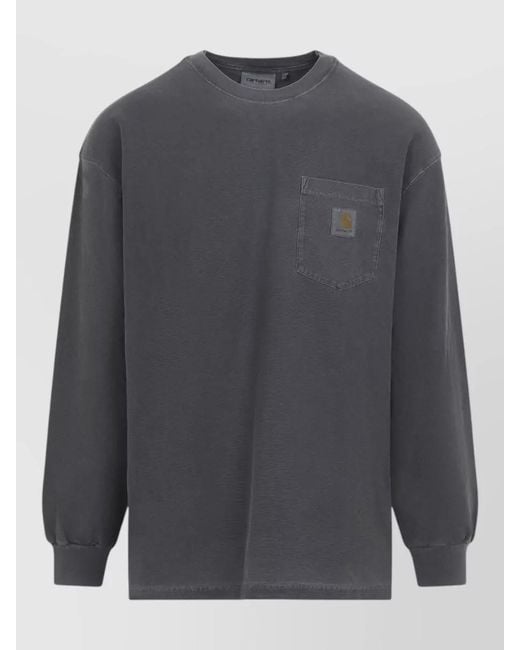 Carhartt Gray Long Sleeve Loose Pocket Cotton T Shirt for men