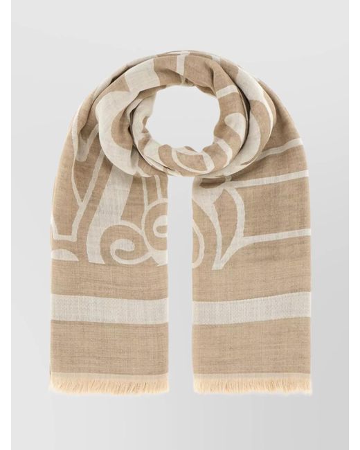 Max Mara Natural Embroidered Wool Blend Scarf