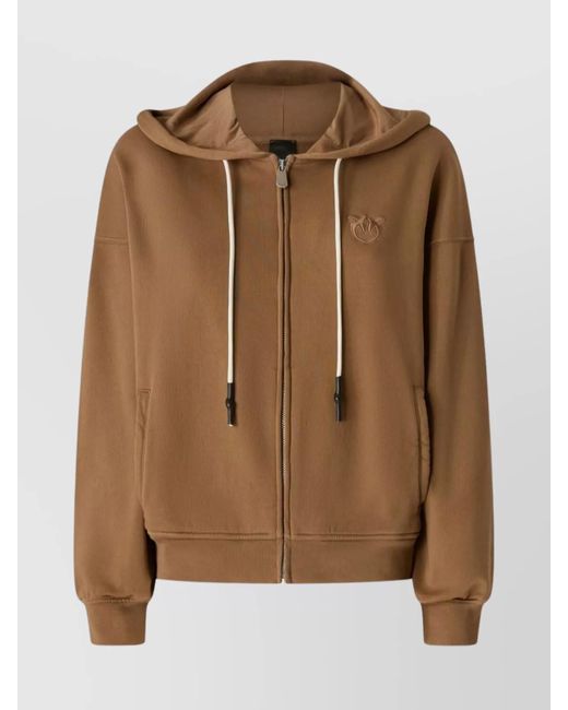 Pinko Brown Knitwear With Drawstring Hood And Ribbed Finish