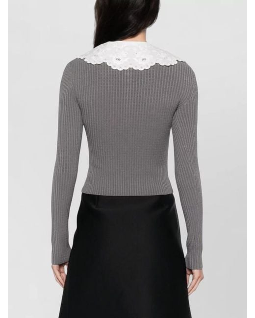 Self-Portrait Gray Sweater Collar Detail Buttons Pockets Scalloped