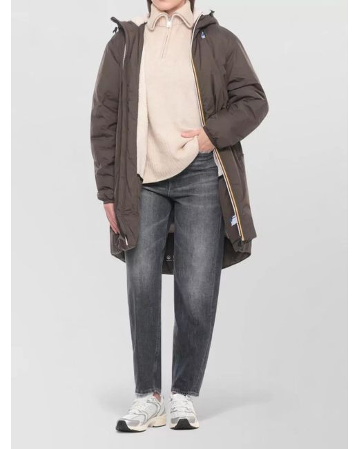 K-Way Green Hooded Down Jacket Elastic Cuffs Pockets