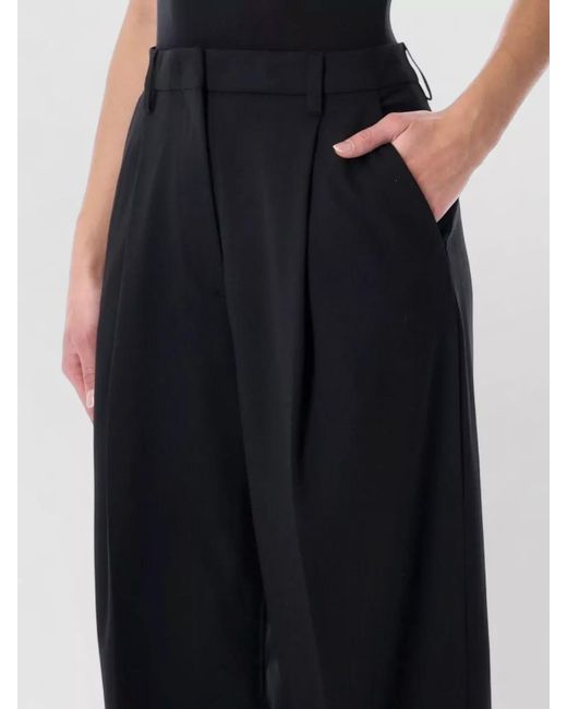 Thelatest Black Wide Leg Pants Belt Loops Pleated Front