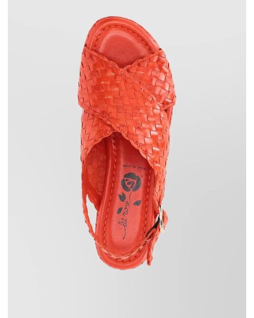 LA ROSE Red Forli Braided Platform Slingback Sandals